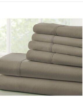 6-Piece Taupe Solid Microfiber King Sheet Set